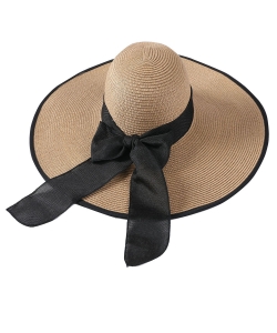 Summer Straw Hat with Big Bow HA320009 TAN